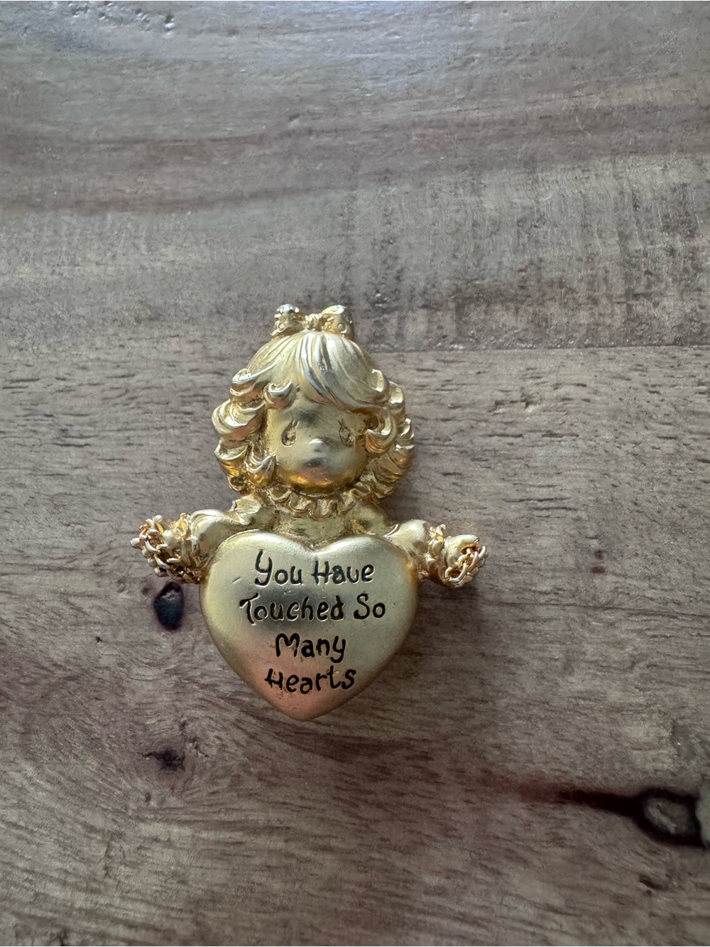 Vintage Precious Moments Brooch "You Have Touched So Many Hearts" angel gold